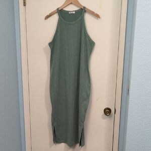 Green Sleeveless Textured Maternity Dress
